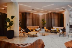 Hotel lobby with lounge seating