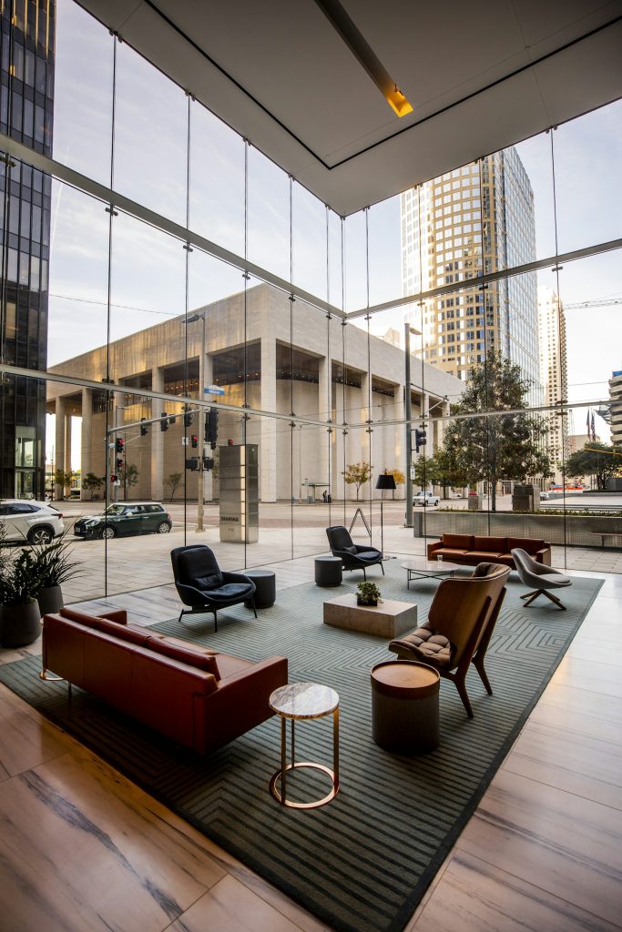 Hotel lounge with leather sofas