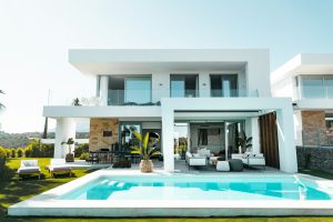 Modern villa with pool and lounge area